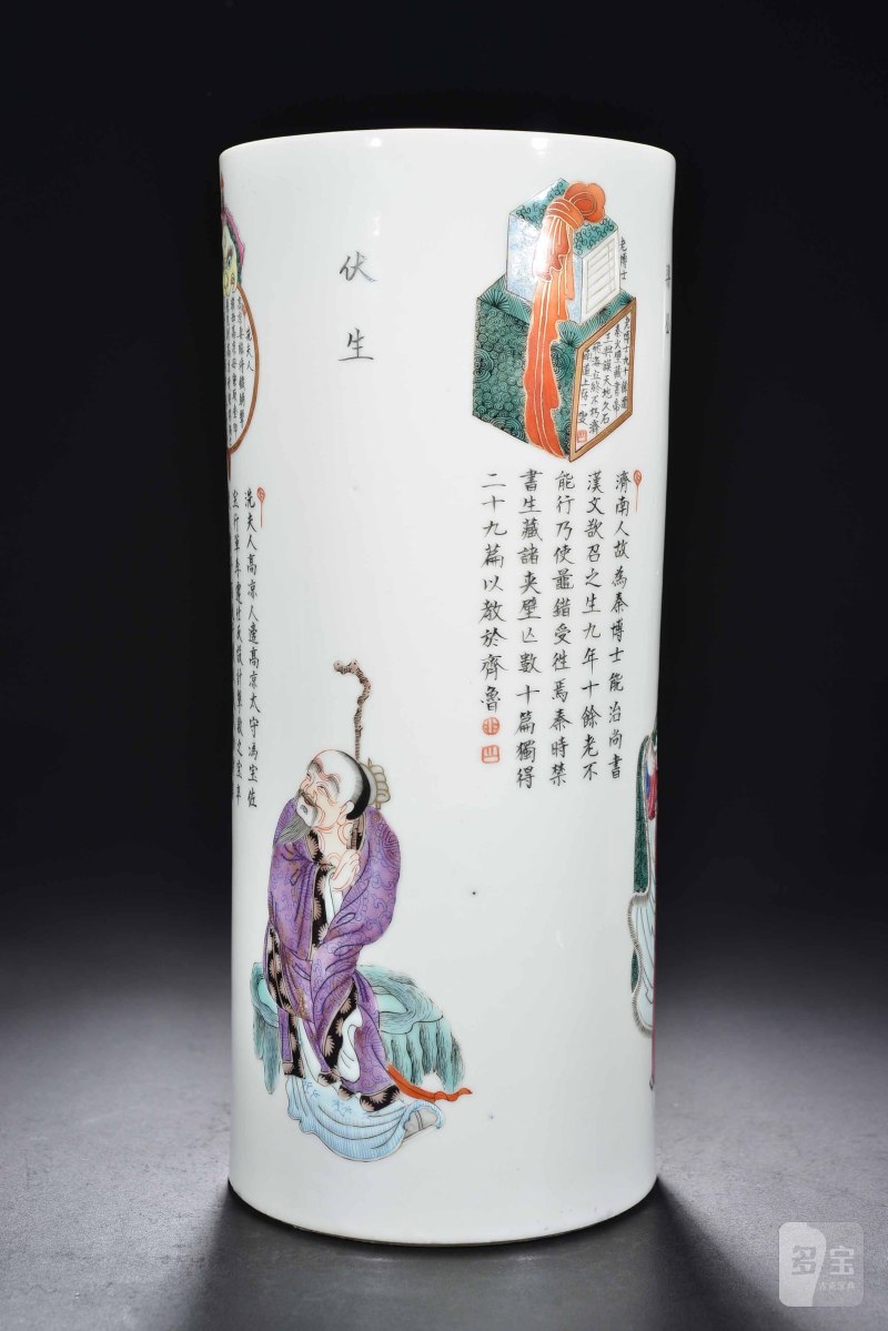 清 粉彩无双谱帽筒 - 图3